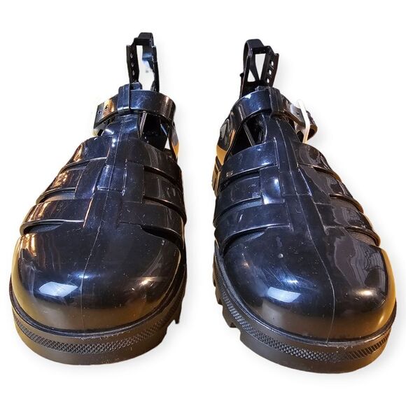 Juju Northampton 1986 Black Rubber Gladiator Jelly Slingback Sandals - Picture 2 of 11